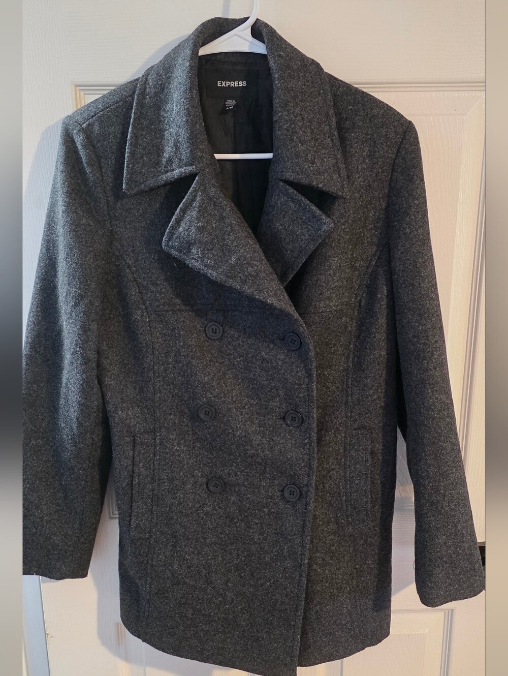 Express Wool Jacket Coat Double Breasted Full Lined Charcoal Gray Women 9/10